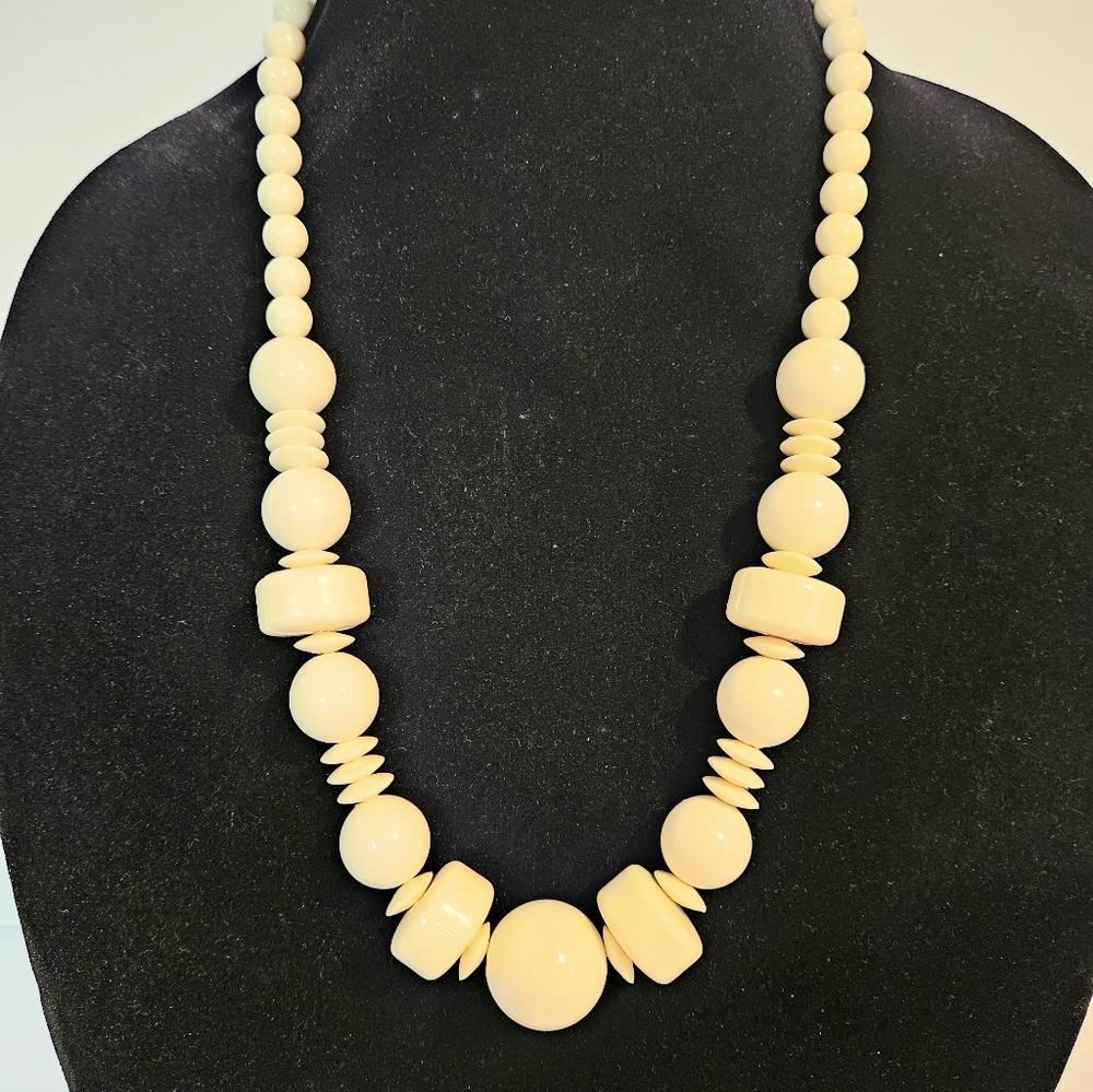 Lucite Multi-Shaped Beads Cream Colored Necklace 12.5" Long